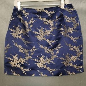 90s vintage chinoiserie floral brocade Blue mini skirt